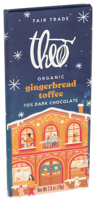 Gingerbread Toffee, 70% Dark Chocolate, Org GF, 2.8 oz