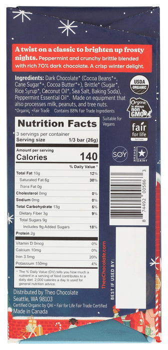 Peppermint Crunch, 70% Dark Chocolate, Org GF, 2.8 oz