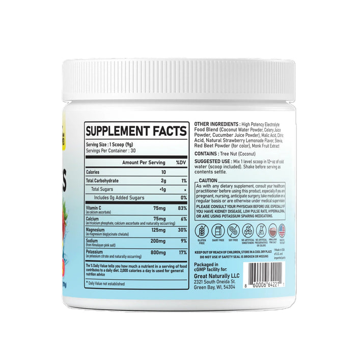 Real Electrolytes Hydration+, Strawberry Lemonade, 30 serv/9.52 oz