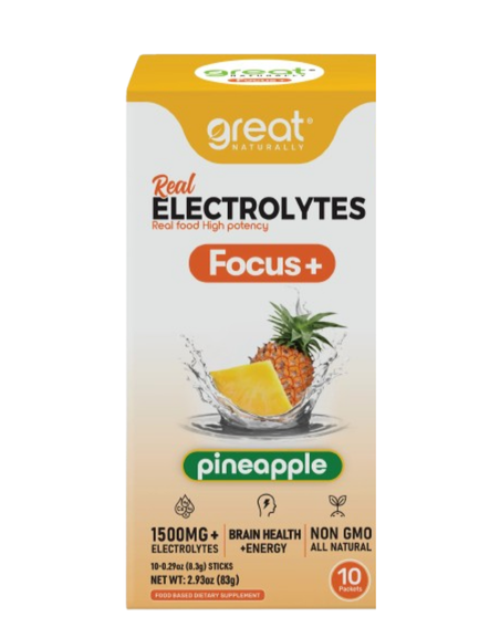 Real Electrolytes, Focus+, Pineapple, 10 pack