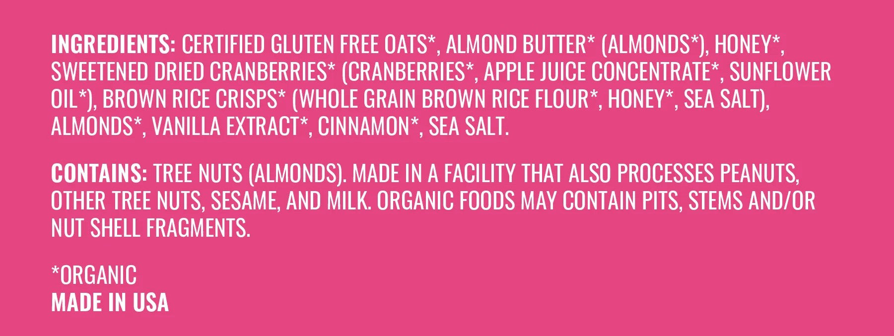 Bar, Oatmeal Cranberry & Almond, Org GF, 2.2 oz
