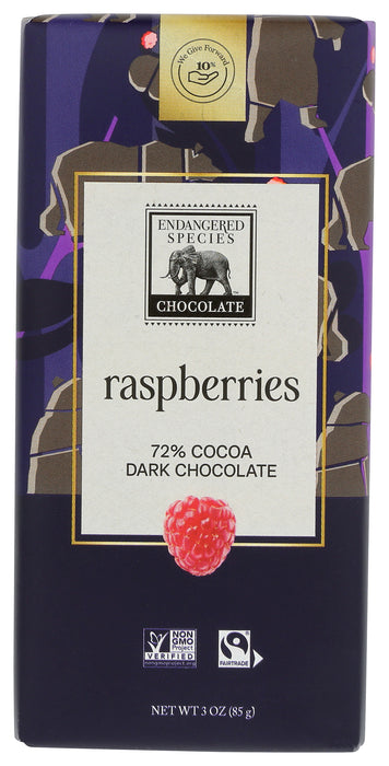 Tart Raspberry Dark Chocolate Bar 72%, 3 oz