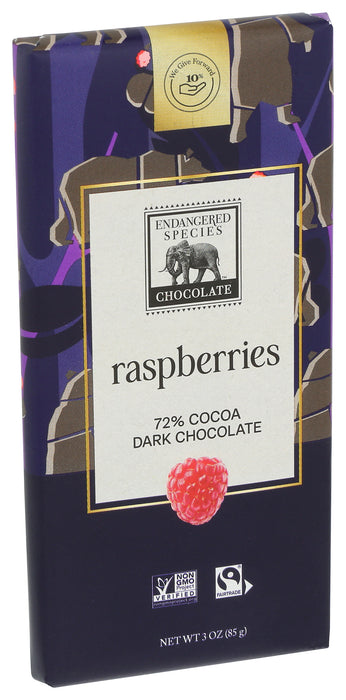 Tart Raspberry Dark Chocolate Bar 72%, 3 oz