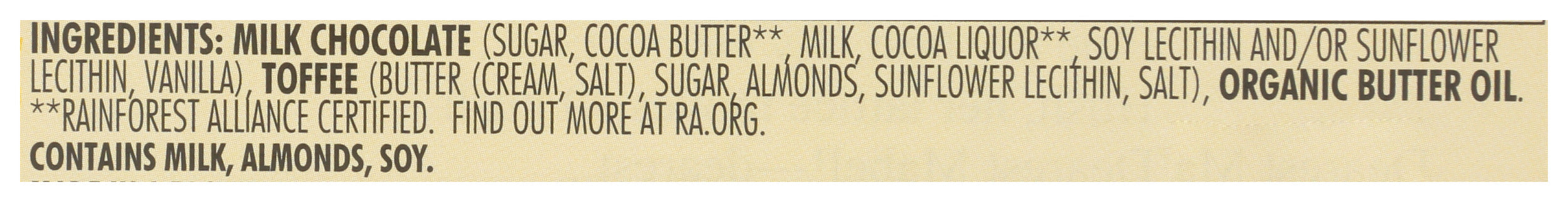 Toffee & Almonds Milk Chocolate Bar 33% Cocoa, 3.2 oz