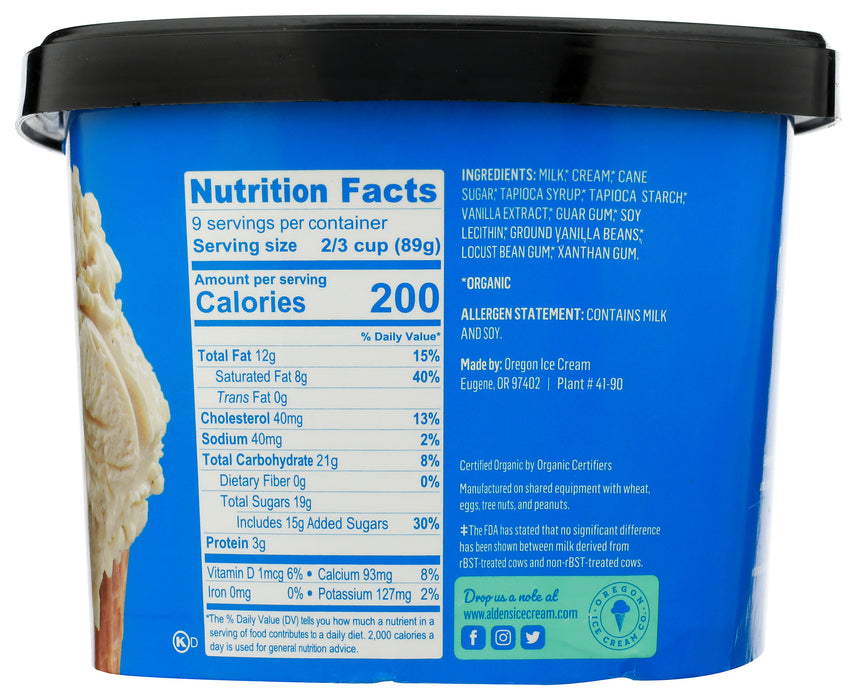 Vanilla Bean Ice Cream, Org, 48 floz