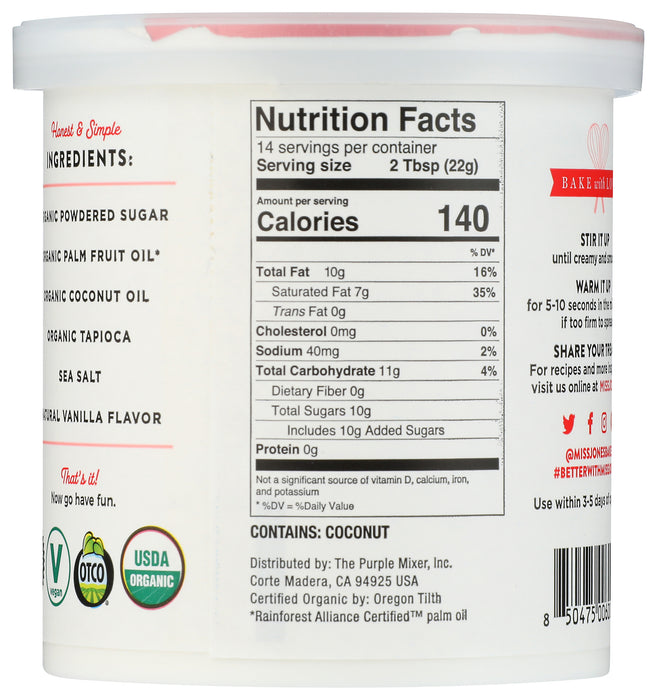 Vanilla Frosting, Org, 11.29 oz