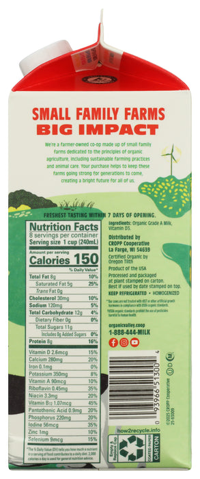 Whole Milk UHT, Org, 64 fl oz