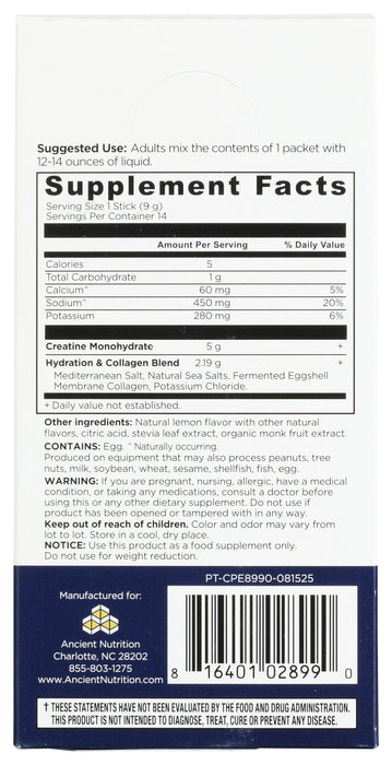 Creatine + Collagen, Lemon, 4.4 oz/ 14 stick