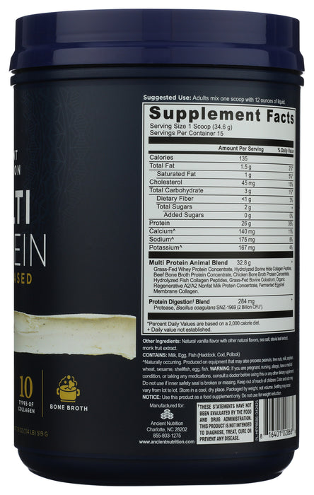 Multi Protein Powder Animal Base, Vanilla, 18 oz/15 serv