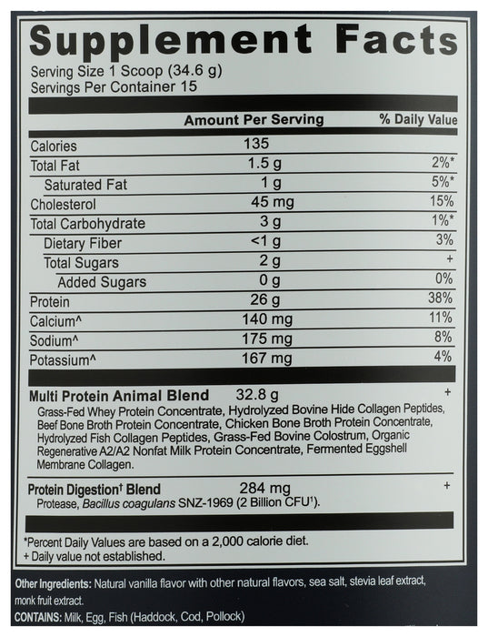 Multi Protein Powder Animal Base, Vanilla, 18 oz/15 serv