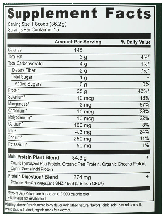Multi Protein Powder Plant Base, Mixed Berry, 19 oz / 15 serv
