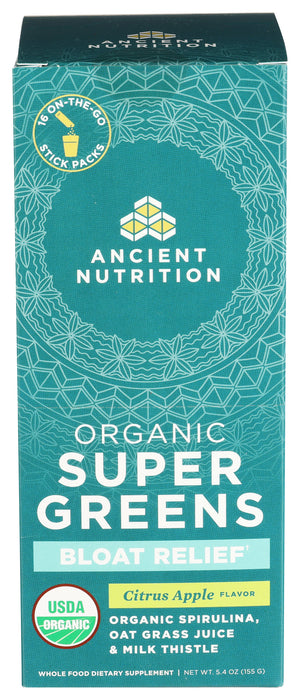 Super Greens Bloat Relief, Citrus Apple, Org, 5.4 oz / 16 stick