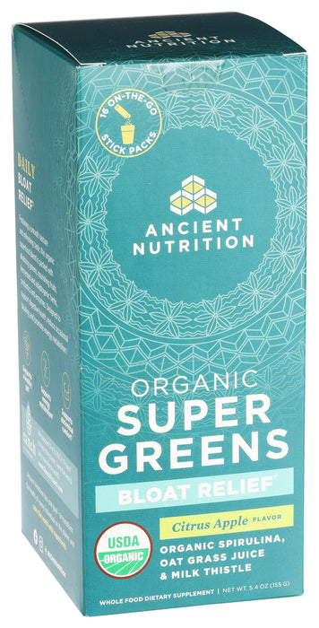 Super Greens Bloat Relief, Citrus Apple, Org, 5.4 oz / 16 stick