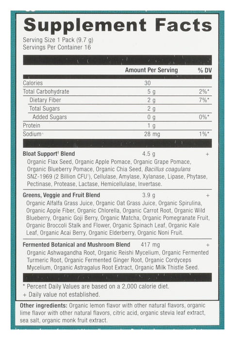 Super Greens Bloat Relief, Citrus Apple, Org, 5.4 oz / 16 stick