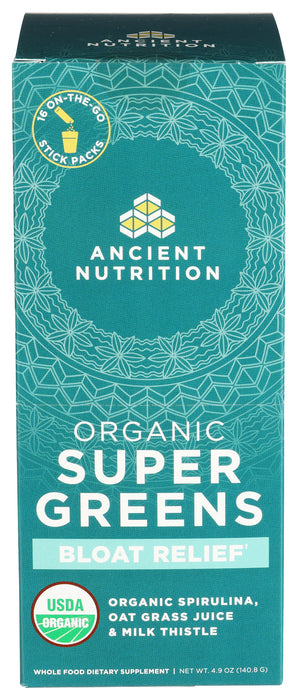 Super Greens Bloat Relief, Unflavored, Org, 4.9 oz / 16 stick