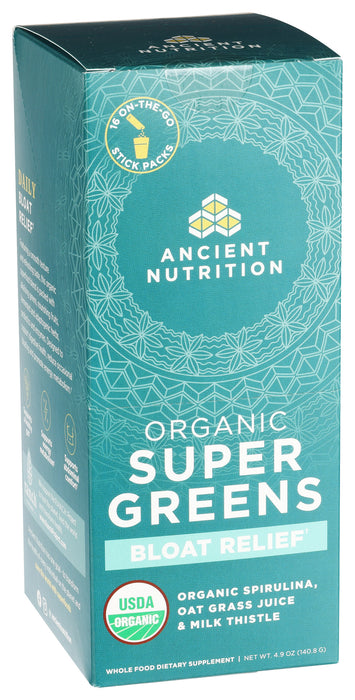 Super Greens Bloat Relief, Unflavored, Org, 4.9 oz / 16 stick