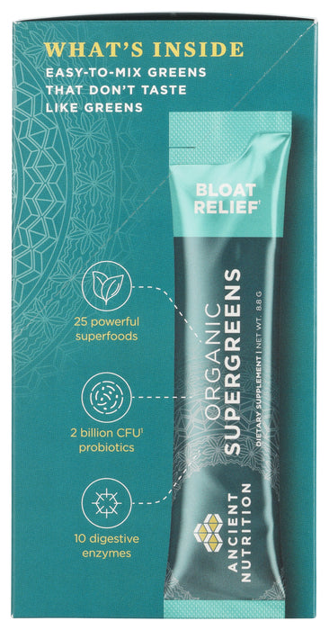 Super Greens Bloat Relief, Unflavored, Org, 4.9 oz / 16 stick