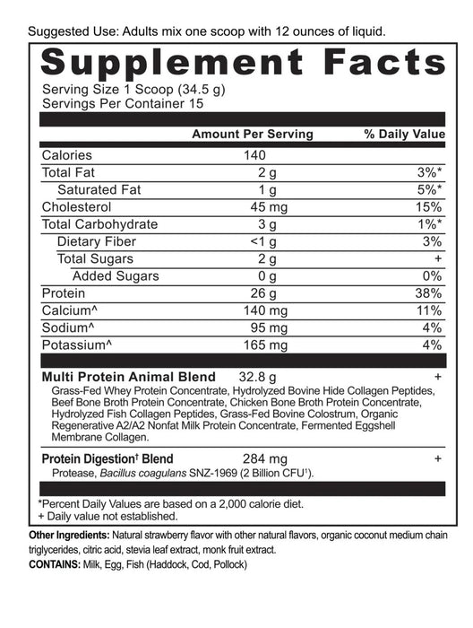 Multi Protein Powder Animal Base, Strawberry, 18 oz/15 serv