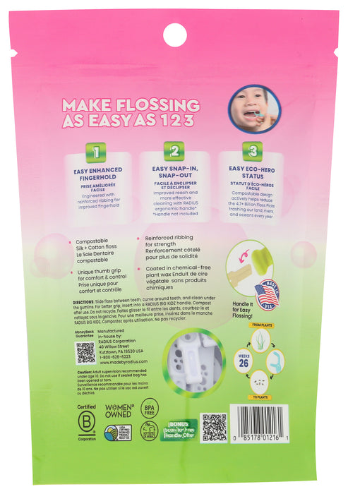 Ecoclean Kids' Floss Picks, Bubble Gum, 50 ct