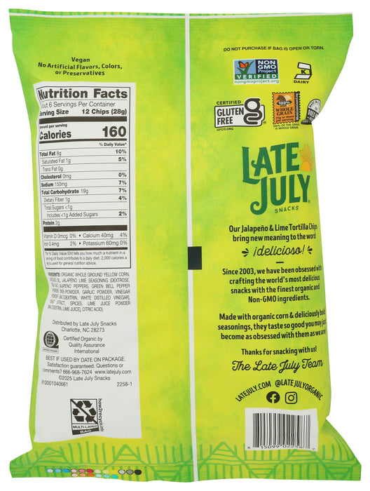 Jalapeno & Lime Tortilla Chips w/ Avocado Oil, 6 oz