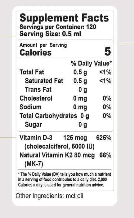 Vitamin D3 with K2 Drops 5000IU, 2 fl oz