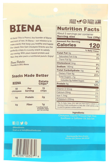 Chickpea Snacks, Sea Salt, GF, 5 oz