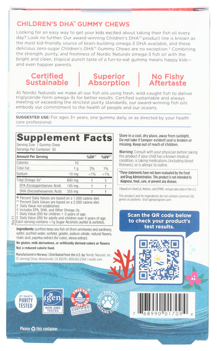 Children's DHA Gummy Chews, Tropical Punch, 30 gummy