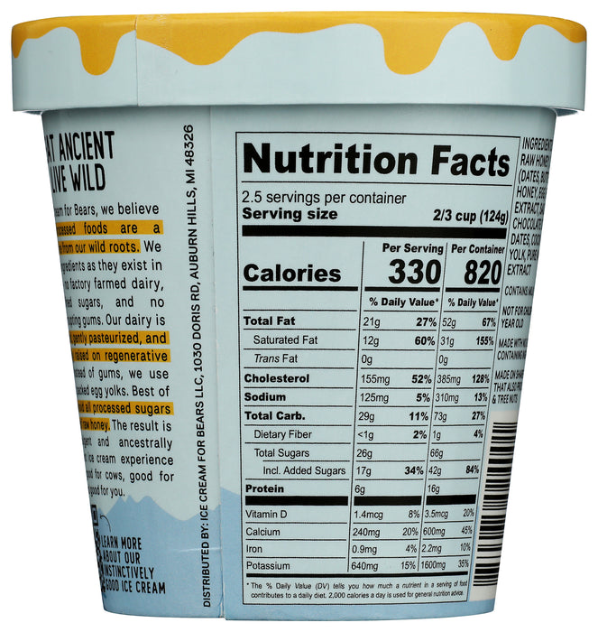 Ice Cream Sweetened with Honey, Cookies Dough, 14 fl oz