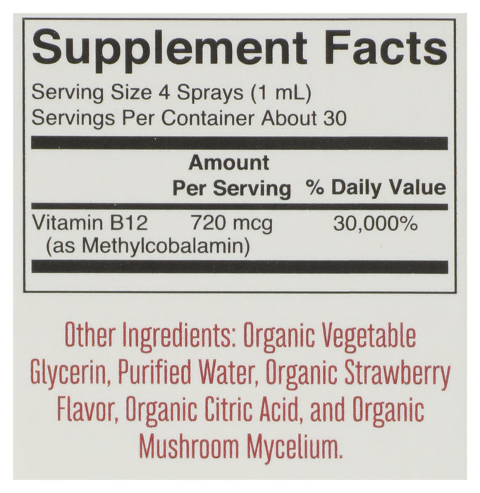 Methyl B12 Spray, Strawberry, Org, 1 fl oz