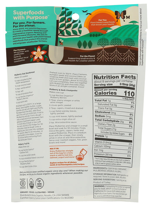 Mulberries Dried, Org, 8 oz