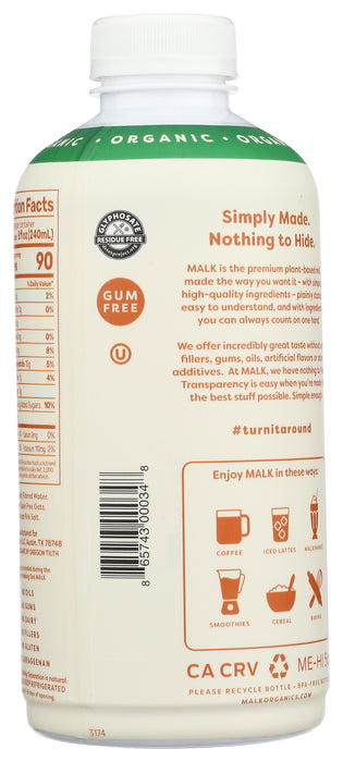 Oat Malk, Unsweetened, Org, 28 fl oz