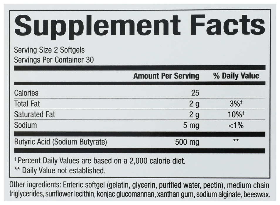 Sodium Butyrate Postbiotic 500mg, 30 serv