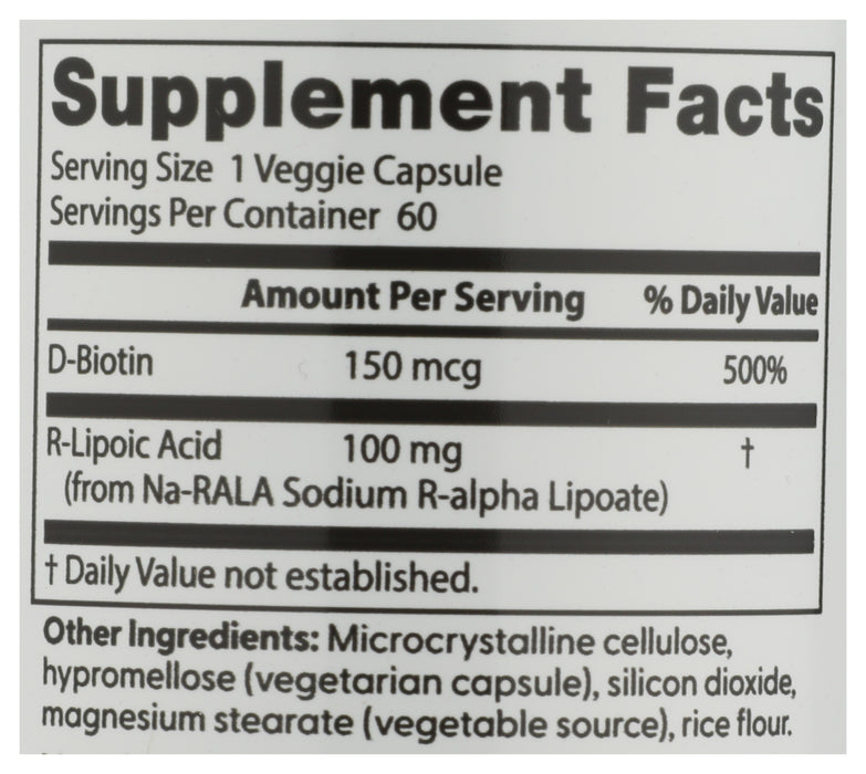 Stabilized R-Lipoic Acid 100 mg, 60 vcap