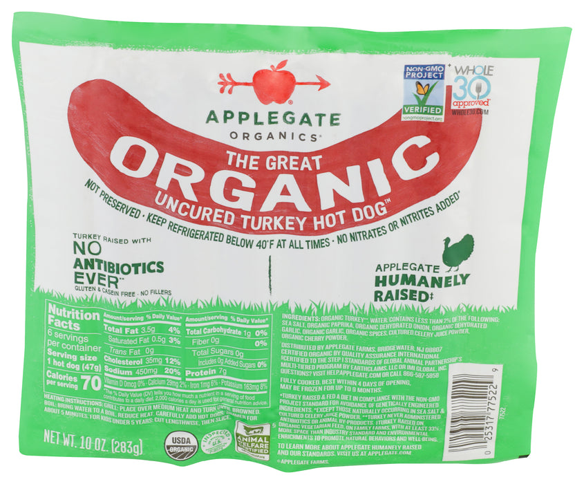 Uncured Turkey Hot Dog, Org, 10 oz