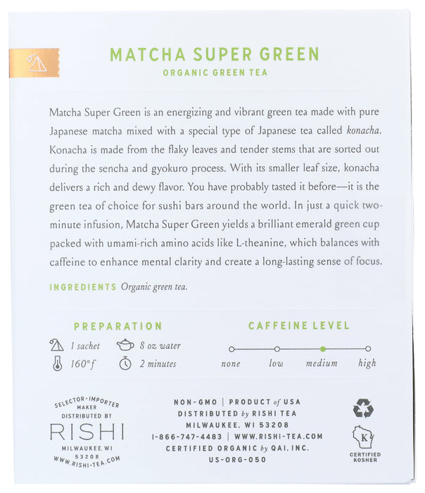 Matcha Super Green Tea, Org, 15 tbag