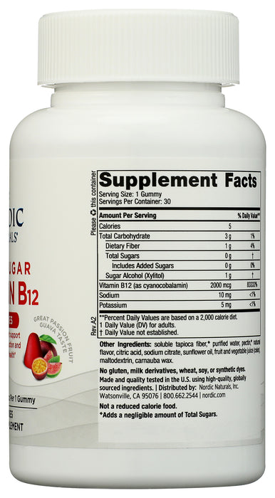Zero Sugar Vitamin B12 Gummies 2000mcg, 30 gummy