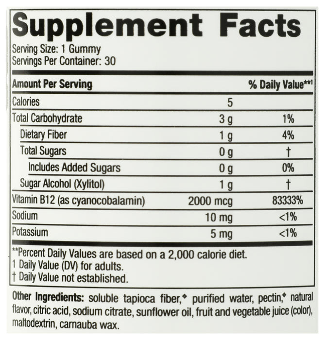 Zero Sugar Vitamin B12 Gummies 2000mcg, 30 gummy