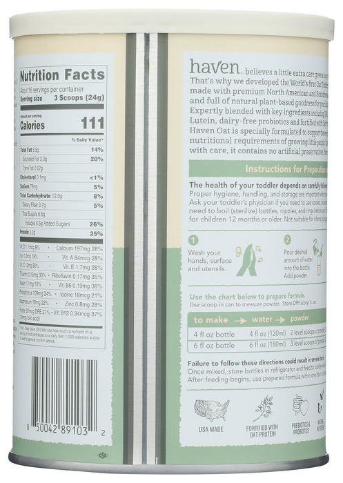 Oat Based Dairy Free Toddler Formula, 14.1 oz