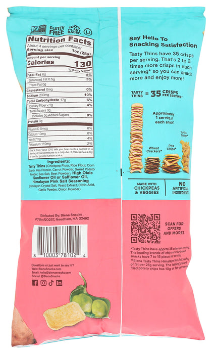 Tasty Thins Veggie Crisps, Himalayan Pink Salt, 4 oz