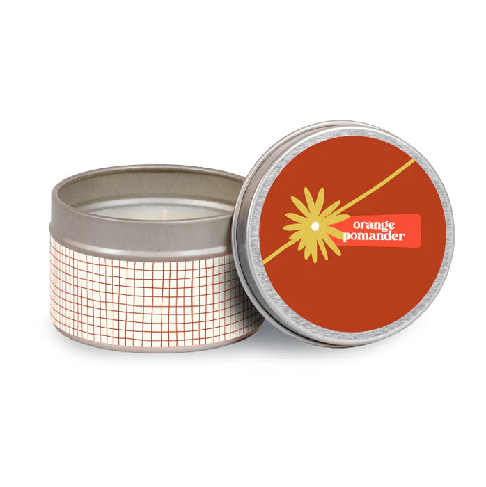 Seasonal Candle Tin Floral, Orange Pomander, 2 oz