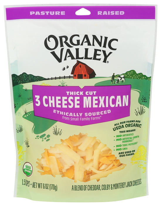 3 Cheese Mexican Cheese, Thick Cut, Org, 6 oz