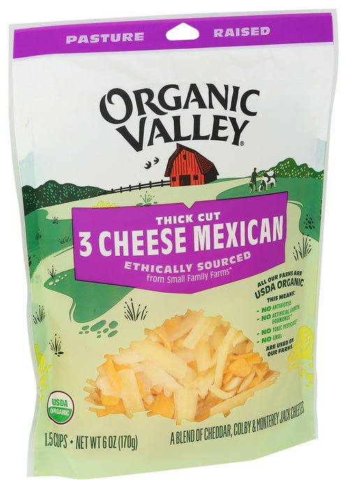 3 Cheese Mexican Cheese, Thick Cut, Org, 6 oz