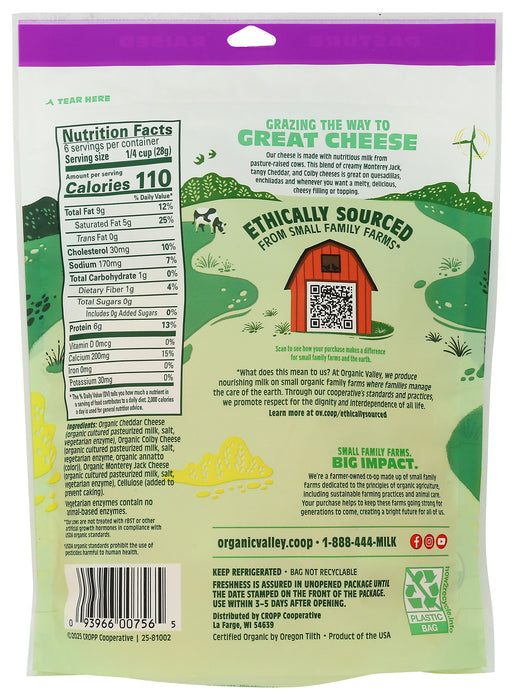 3 Cheese Mexican Cheese, Thick Cut, Org, 6 oz