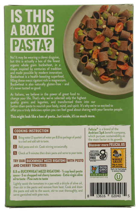 Buckwheat Mezzi Rigatoni Pasta, Org, 8.8 oz
