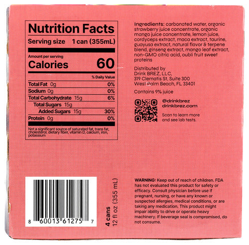 Elevate Uplifting Tonic, Strawberry Mango, 4/12 fl oz