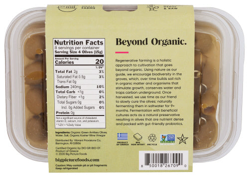 Green Amfissa Pitted Olives, Reg Org, 8 oz