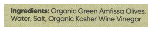 Green Amfissa Pitted Olives, Reg Org, 8 oz