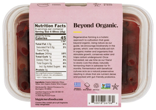 Kalamata Pitted Olives, Reg Org, 8 oz