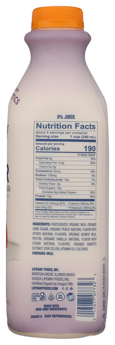 Kefir Whole Milk, Peach, Org, 32 oz