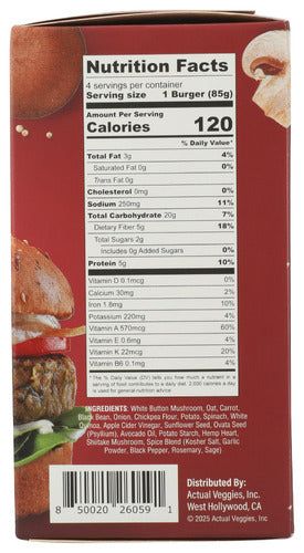 Mushroom Quinoa Veggie Burger, GF, 12 oz